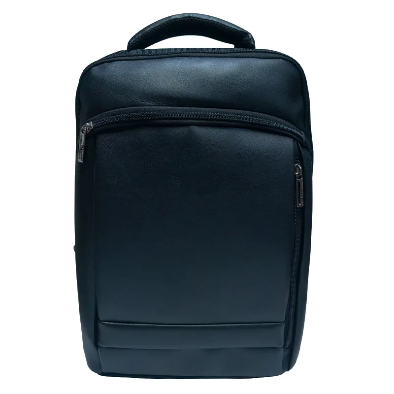 Premium black corporate laptop backpack with multiple compartments, front zip pocket and padded back support for office and business use. Premium Black Laptop Backpack for corporate gifting and events in bulk.