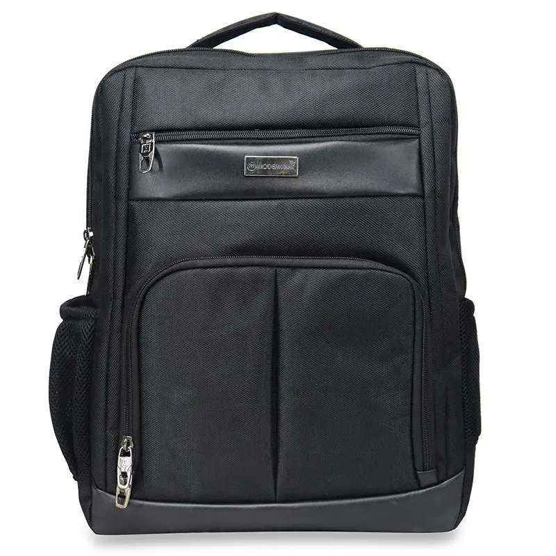 bulk corporate black laptop backpack front view. Black Laptop Backpack for corporate, events and gifting.