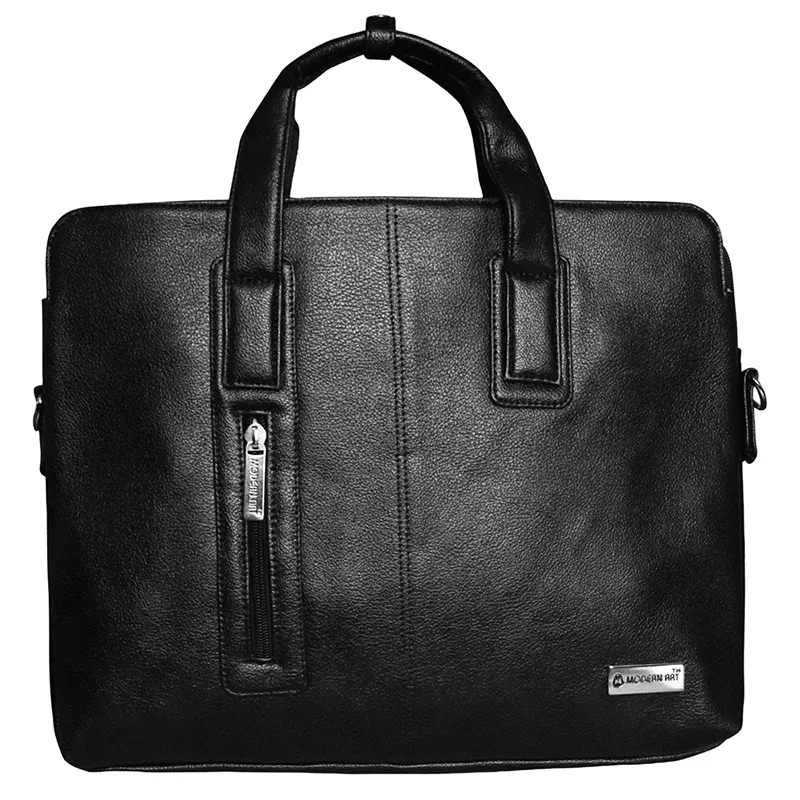 Black Premium PU leather Laptop messenger bag for bulk orders for events, gifting and businesses.