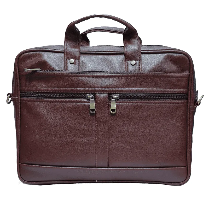 Brown leatherette laptop bag corporate gifting supplier with custom logo & branding
