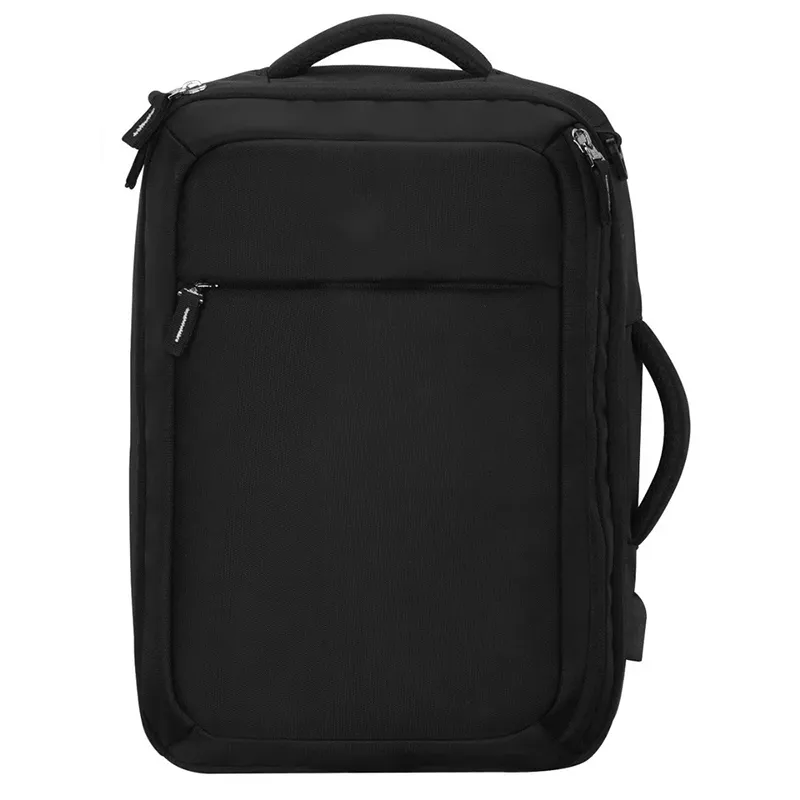 Black convertible laptop backpack front view for corporate gifting bulk for events, promotions and giftings.