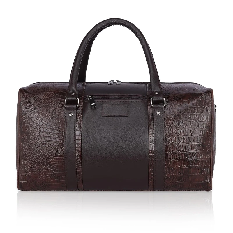 Dark brown croco texture leatherette duffle bag bulk corporate gifting