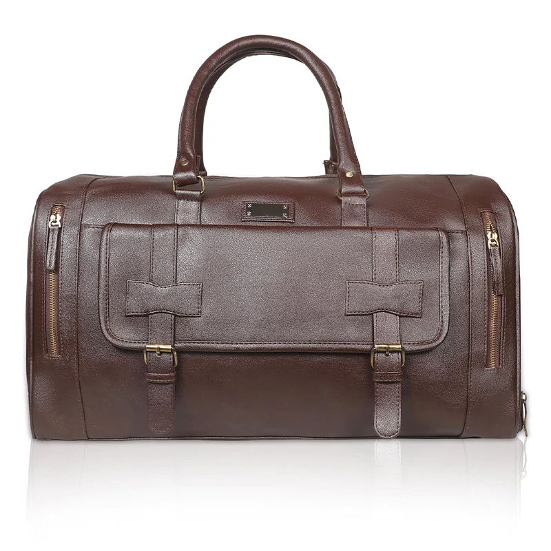 Premium brown leatherette travel duffle bag bulk corporate gifting
