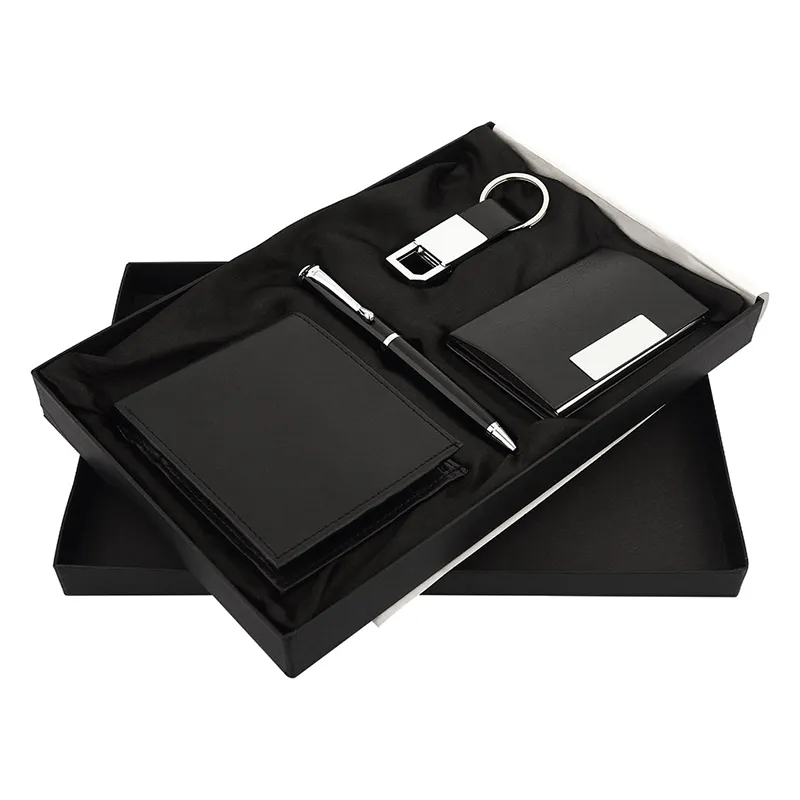 Premium corporate gift set with wallet pen keychain and card holder in luxury gift box for business gifting for bulk events and business gifting.