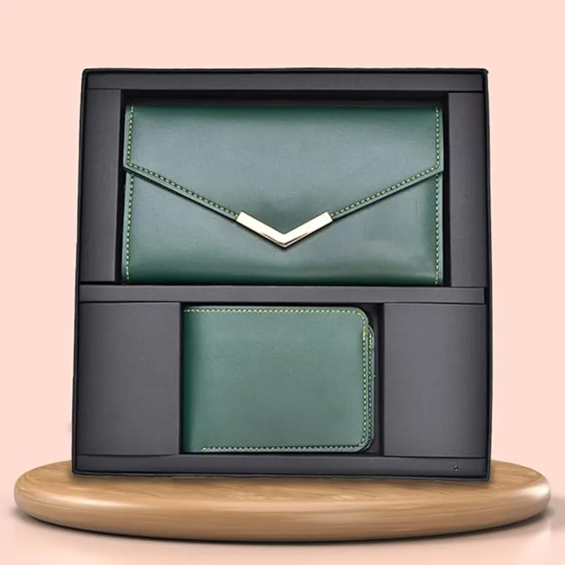 Premium leather wallet and clutch gift set in box for corporate gifting and bulk employee gift hampers