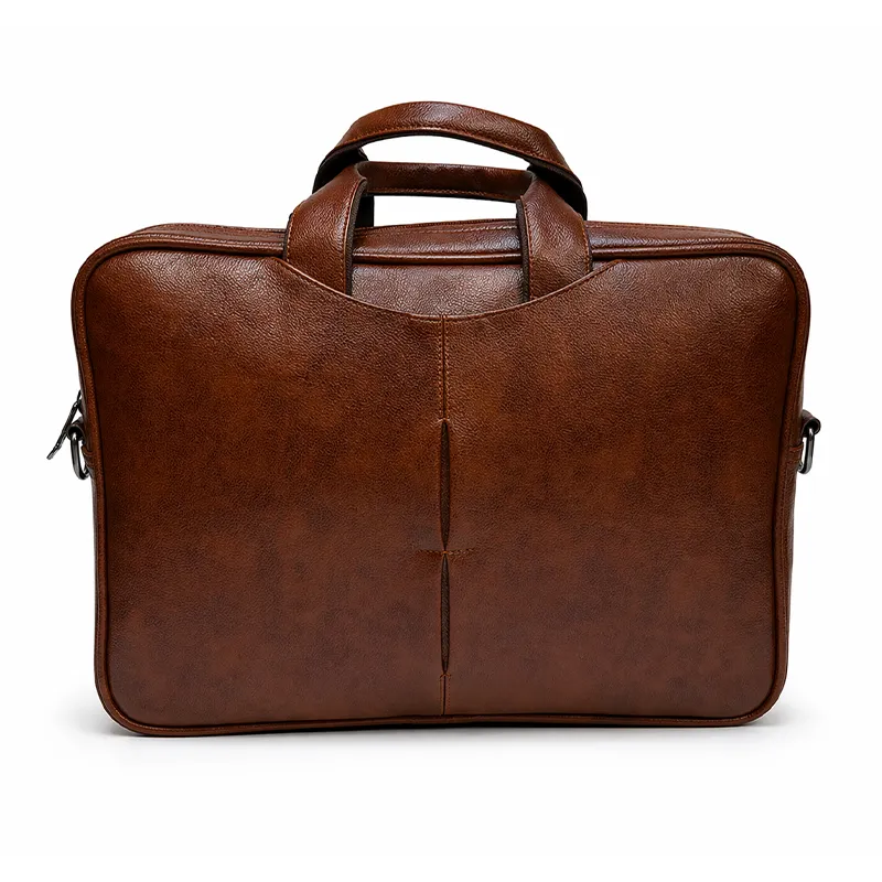 Premium brown leather office laptop bag by Custom Laptop Bags Manufacturer for corporate gifting in bulk business events and promotions.