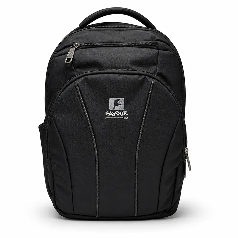 Black corporate laptop backpack with multiple compartments by corporate gifting bags supplier india for bulk employee gifting in events, promotions in office and business.
