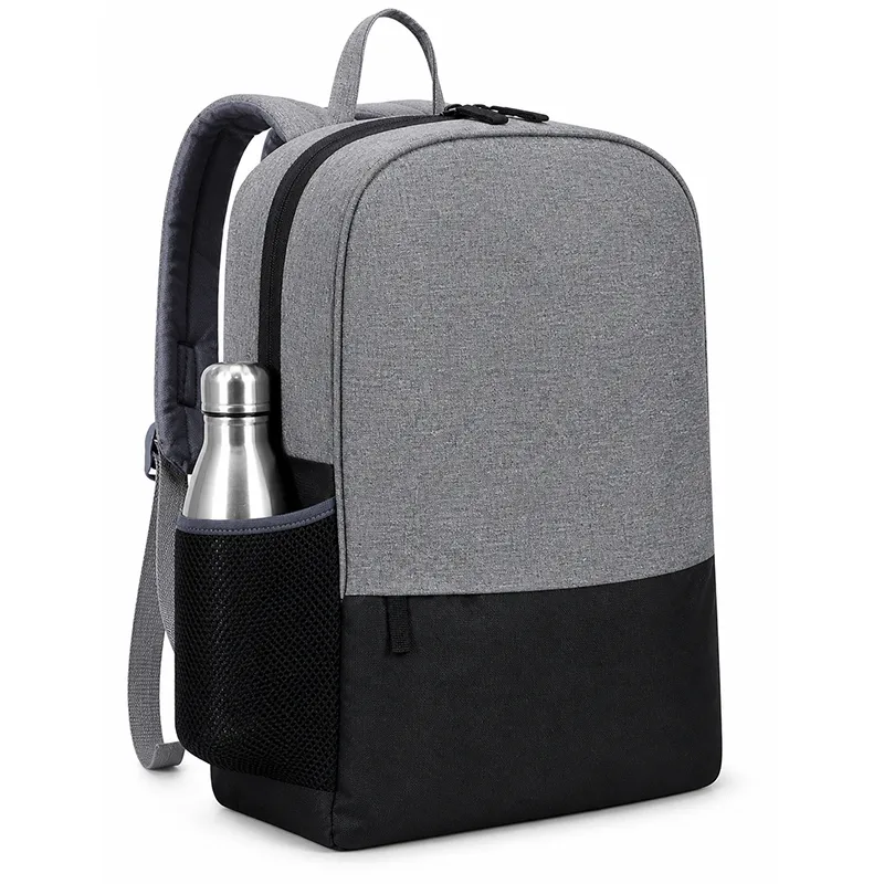Grey and black promotional backpacks with logo for bulk corporate gifting for employees in events and promotions.