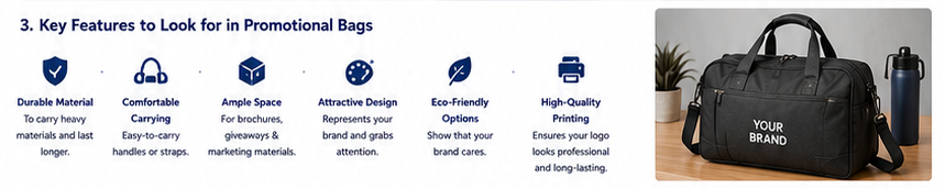 Premium exhibition bag with multiple compartments, Customized promotional bag close-up, Durable trade show bag with branding