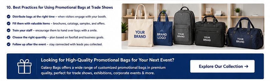 Premium promotional bags for corporate exhibitions, Customized trade show bags supplier India, Corporate branding bags for expos