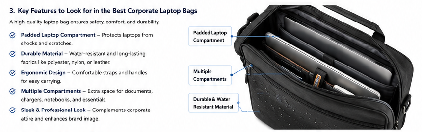 Customized corporate laptop backpack with logo branding. Business laptop backpack for office employees