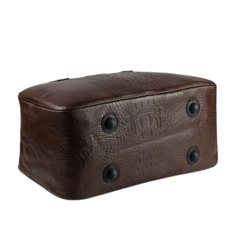 Bottom View of Brown Pu Leather Duffel bag